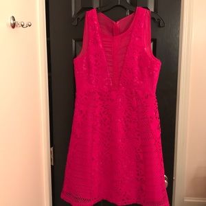 Fuchsia pink lace dress.